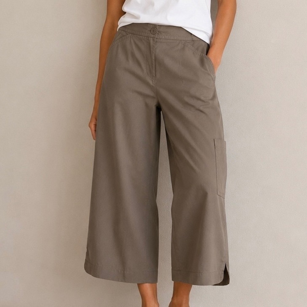 Eileen Fisher Womens Brown Cotton Cropped Cargo Pants Size L Utility Capris